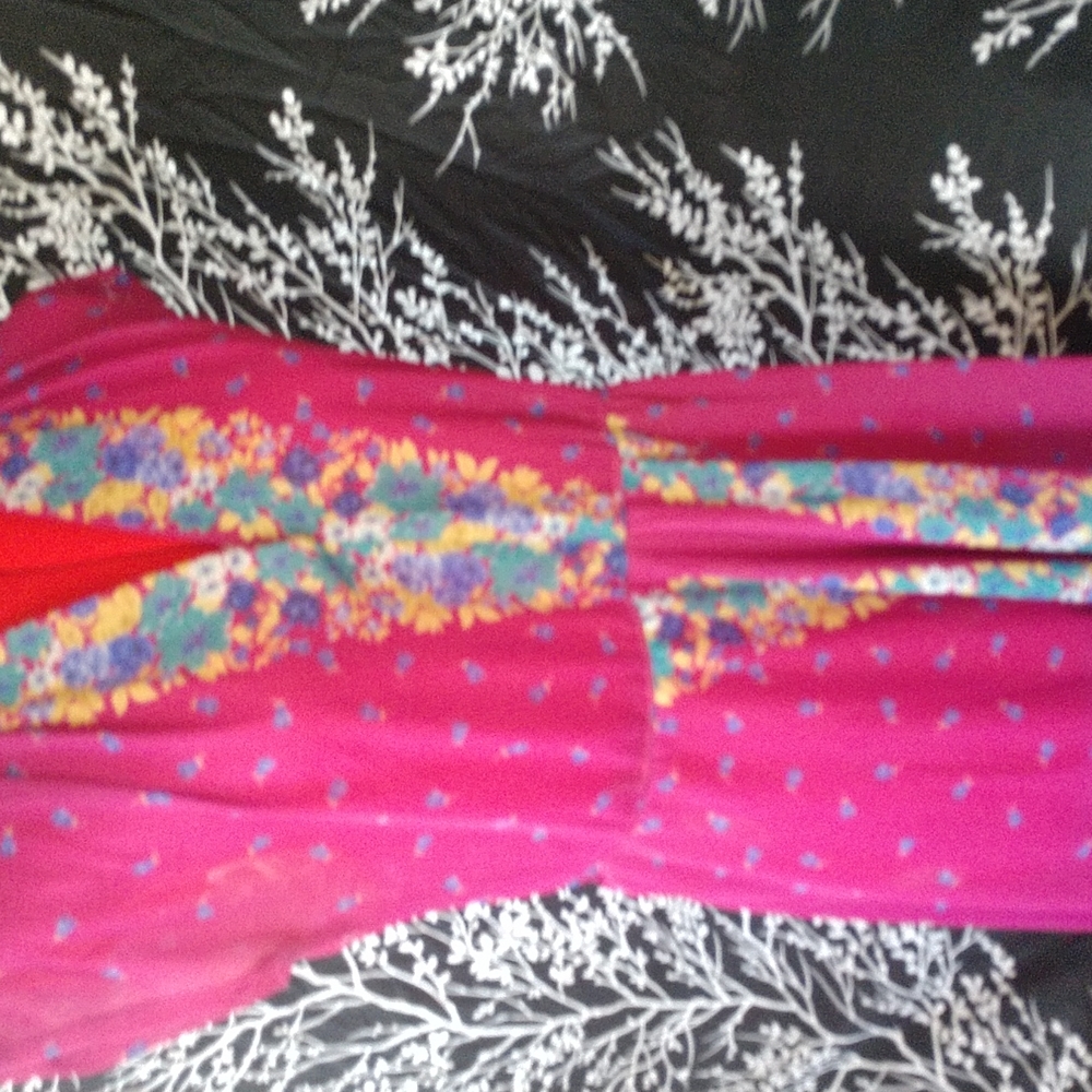 Vintage 70s Topper Brand Magenta Floral Dress - Picture 2 of 5
